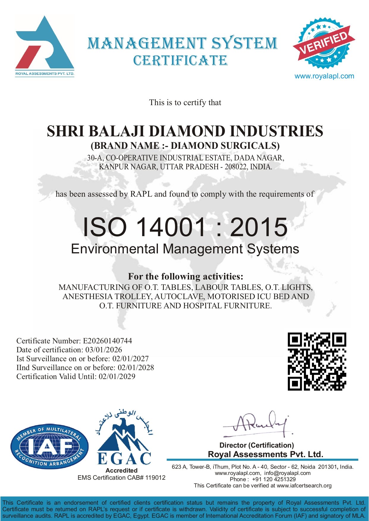 ISO 14001:2015 Certificate
